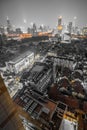 Aerial Night View During the Blue Hour of Modern and Old Buildings of Downtown Shanghai, China Royalty Free Stock Photo